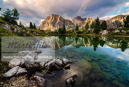 Limedes lake, Lagazuoi mount, Falzarego Pass, Dolomites, Veneto, Italy. Limedes lake