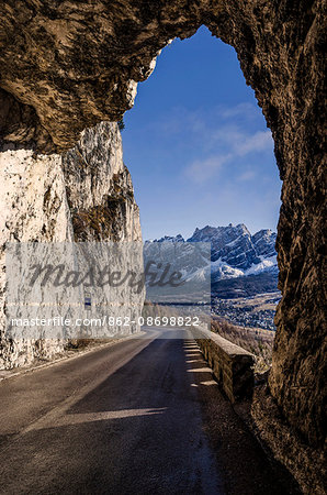 Pocol, Cortina d'Ampezzo, Dolomiti, Dolomites, Veneto, Italy. Pocol's tunnel