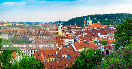 Czech Republic, Prague. Rooftops of buildings in Mala Strana from Prague Castle.