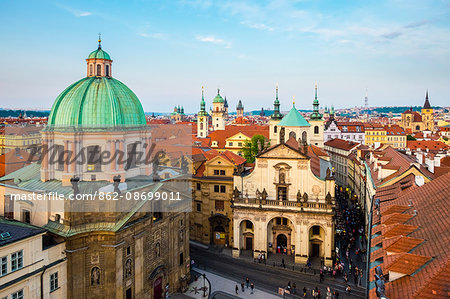 Czech Republic, Prague. Cupola of St. Francis Of Assissi Church and buildings in Stare Mesto (Old Town) from Old Town Bridge Tower.