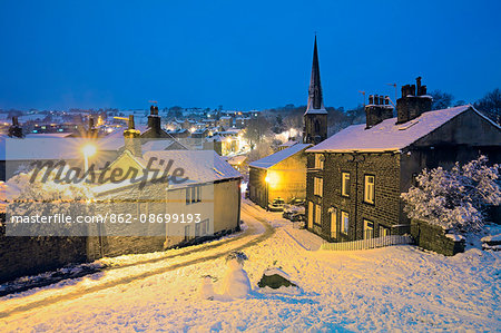 England, West Yorkshire, Calderdale. The village of Ripponden in winter.