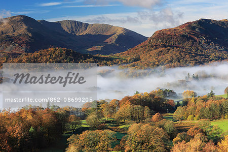 England, Cumbria, Ambleside. A misty autumn morning near Ambleside in the Lake District.