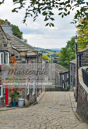 England, West Yorkshire, Calderdale. A street in Heptonstall village near Hebden Bridge.
