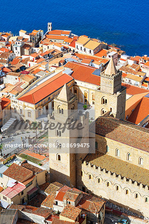 Top view of Cefalu, Cefalu, Sicily, Italy, Europe