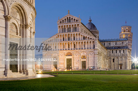 Italy, Italia. Tuscany, Toscana. Pisa district. Pisa. Piazza dei Miracoli. Baptistery, Cathedral and Leaning Tower.