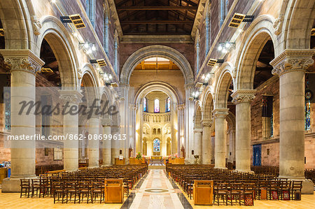 United Kingdom, Northern Ireland, County Antrim, Belfast. The interior of St Anne's Cathedral, which lends its name to Belfast's popular Cathedral Quarter.