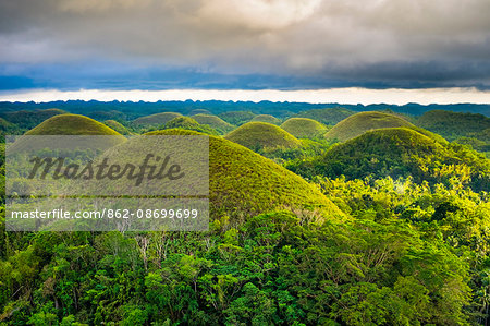 Chocolate Hills in late afternoon, Carmen, Bohol, Central Visayas, Philippines