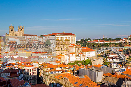 Portugal, Douro Litoral, Porto. An evening view of Se Cathedral and Igreja de Sao Lourenco in the UNESCO World Heritage listed Old Town of Porto.
