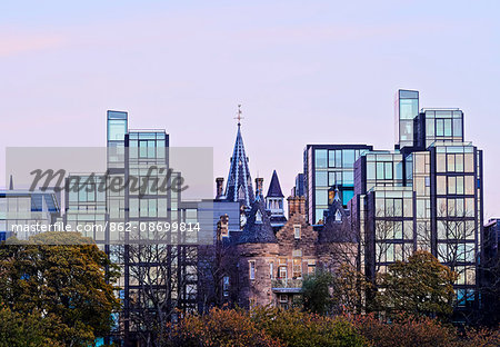 UK, Scotland, Lothian, Edinburgh, Twilight view of the Quartermile.