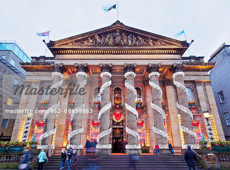 UK, Scotland, Lothian, Edinburgh, George Street, Twilight view of the Christmas Decorations on The Dome.