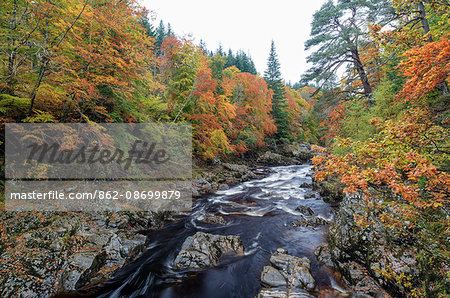 Scotland, Forres. The River Findhorn at Randolphs Leap near Forres.