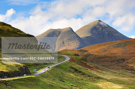 Scotland, Ullapool. The A835 road through the Northwest Highlands north of Ullapool.