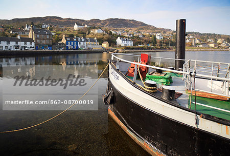 Scotland, Argyll and Bute, Tarbert, The harbour in evening light.