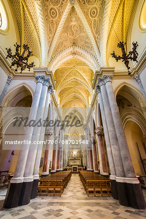 The elegant interior of the Royal Cathedral (Real Duomo) in the historic town of Erice in Province of Trapani in Sicily, Italy The elegant interior of the Royal Cathedral (Real Duomo) in the historic town of Erice in Province of Trapani in Sicily, Italy