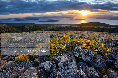 Sunset over Lake Imandra, Khibiny mountains, Kola Peninsula, Russia