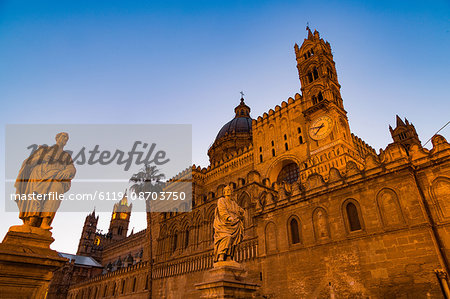 The Cathedral in Palermo at night, Palermo, Sicily, Italy, Europe