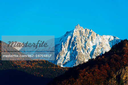 Europe, France, Haute Savoie, Rhone Alps, Chamonix, autumn scenery below Aiguille du Midi