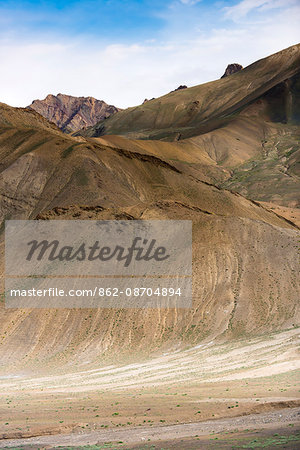 Dry, high altitude mountain landscape near Lamayuru, Indus Valley