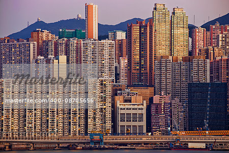 Hong Kong public house buildings in sunset
