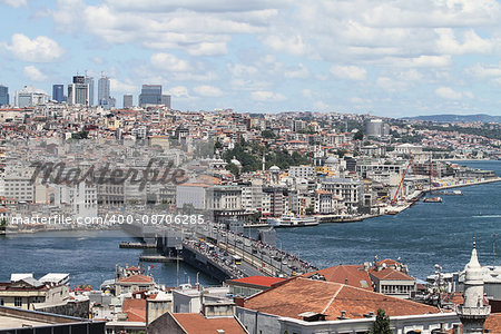 Galata Bridge and Karakoy district in Istanbul city, Turkey