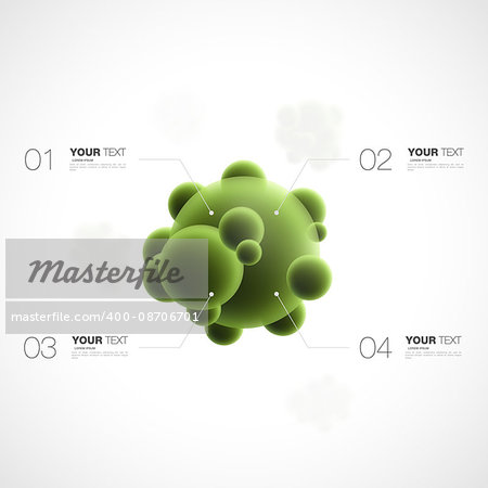 Abstract 3d green bacteria with infographics template for your content design isolated on white background vector stock eps 10 illustration