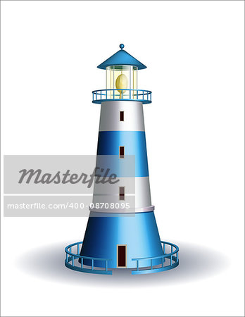 Blue lighthouse isolated on white background. Vector illustration