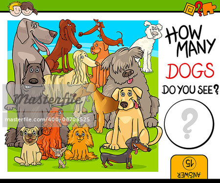 Cartoon Illustration of Educational Counting Activity Task for Children with Purebred Dog Characters