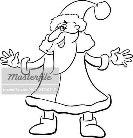 Black and White Cartoon Illustration of Santa Claus on Christmas for Coloring Book