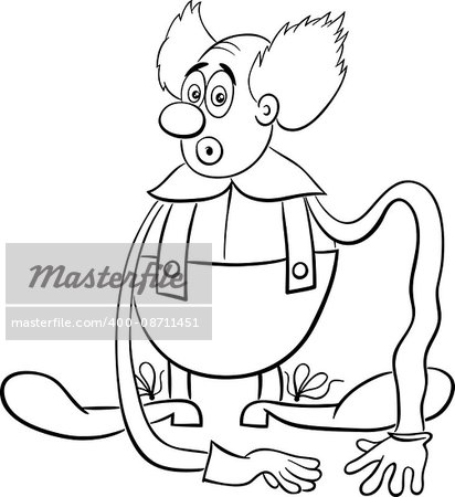 Black and White Cartoon Illustration of Funny Clown Circus Character on the Show Coloring Book