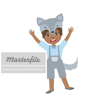 Boy Wearing Wolf Animal Costume Simple Design Illustration In Cute Fun Cartoon Style Isolated On White Background