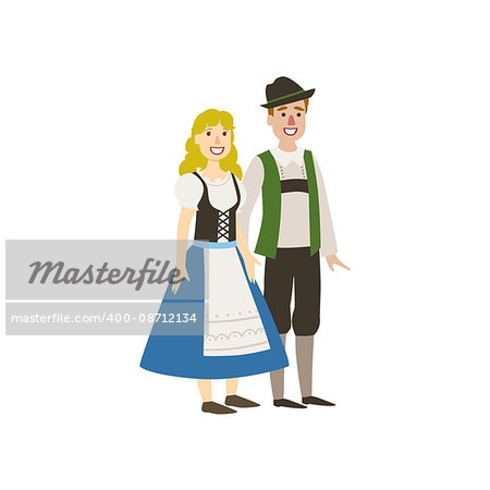 Couple In German National Clothes Simple Design Illustration In Cute Fun Cartoon Style Isolated On White Background