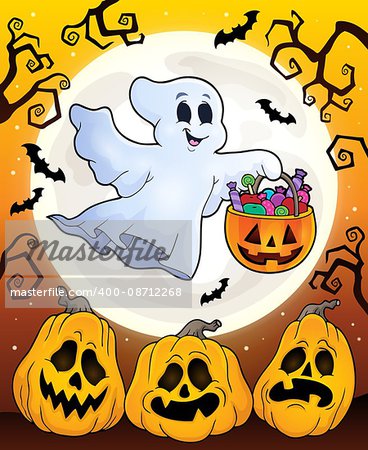 Halloween theme with floating ghost - eps10 vector illustration.