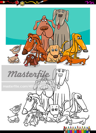 Cartoon Illustration of Dog Animal Characters Group Coloring Book