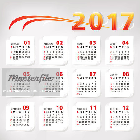 2017 year simple office calendar vector illustration