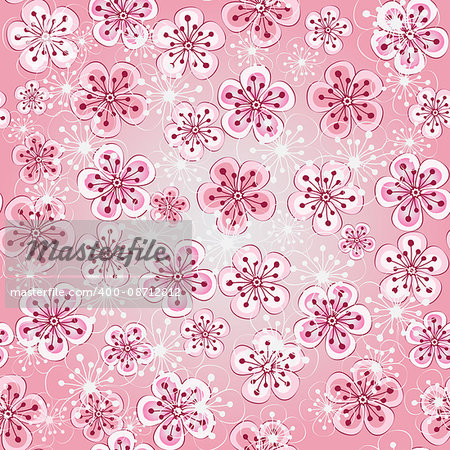 Floral seamless spring pattern with pink cherry flowers (vector EPS10)