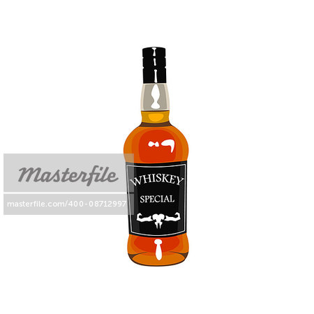 Whiskey Bottle Drawing Isolated On White Background. Cool Colorful Wild West Themed Vector Illustration In Stylized Geometric Cartoon Design