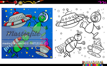 Cartoon Illustration of Alien Fantasy Characters Coloring Book Activity