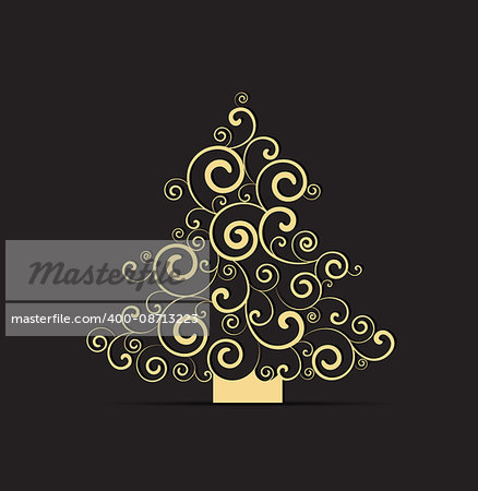 Vector illustration black background with Christmas tree