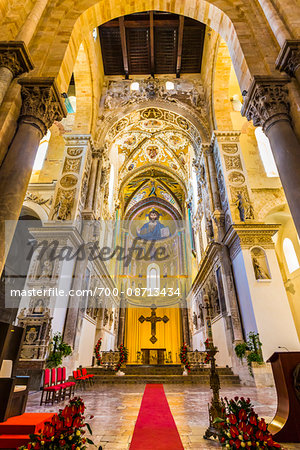 Architectural Interior of Cefalu Cathedral in Cefalu, Sicily, Italy
