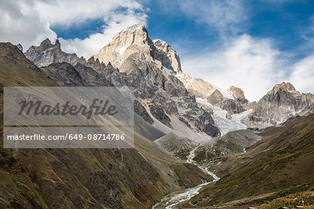 Valley and mountain landscape, Ushba, Svaneti, Georgia