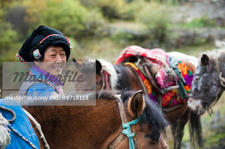 A Tibetan women from Mount Siguniang in Sichuan Province, China, Asia