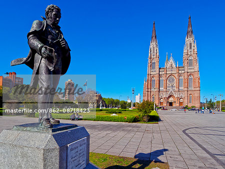 Argentina, Buenos Aires Province, La Plata, View of the Plaza Moreno and the Cathedral of La Plata.