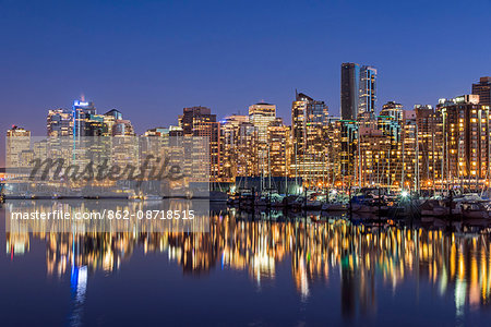 Night view of downtown skyline, Vancouver, British Columbia, Canada