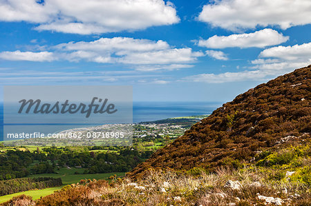 The town of Greystones, Co. Wicklow, viewed from the Little Sugar Loaf, Kilruddery, Deerpark, Co. Wicklow, Ireland.