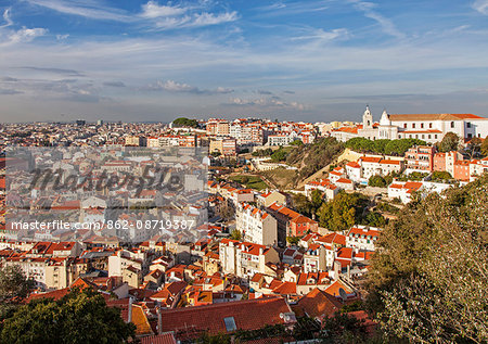 View from Sao Jorge Castle over the Old Town of Lisbon, Portugal.