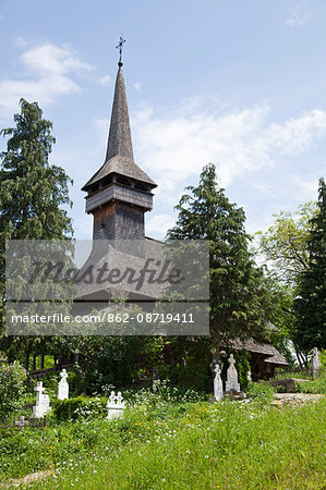 Romania, Maramures, Poienile Izei. The old wooden church of Saint Parascheva.