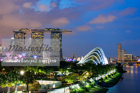 South East Asia, Singapore, Gardens by the Bay, the Cloud Forest and Marina Bay Sands Hotel and Casino