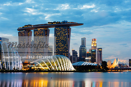 South East Asia, Singapore, Gardens by the Bay, Cloud Forest, Flower Dome, Marina Bay Sands Hotel and Casino, Arts and Science Museum South East Asia, Singapore, Gardens by the Bay, Cloud Forest, Flower Dome, Marina Bay Sands Hotel and Casino, Arts and Science Museum