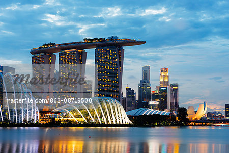 South East Asia, Singapore, Gardens by the Bay, Cloud Forest, Flower Dome, Marina Bay Sands Hotel and Casino, Arts and Science Museum