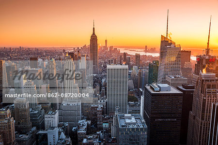 Midtown Manhattan skyline at sunset, New York, USA